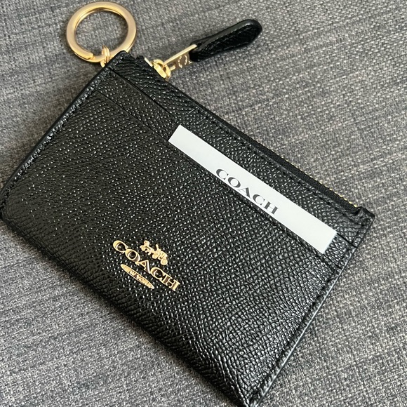 NWT COACH SIGNATURE MINI CREDIT CARD HOLDER CASE WITH KEY RING ON A CHEIN - Picture 5 of 11